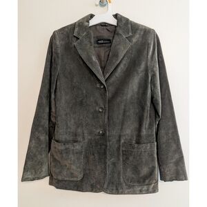 Army Green Suede Blazer, Size Petite Small